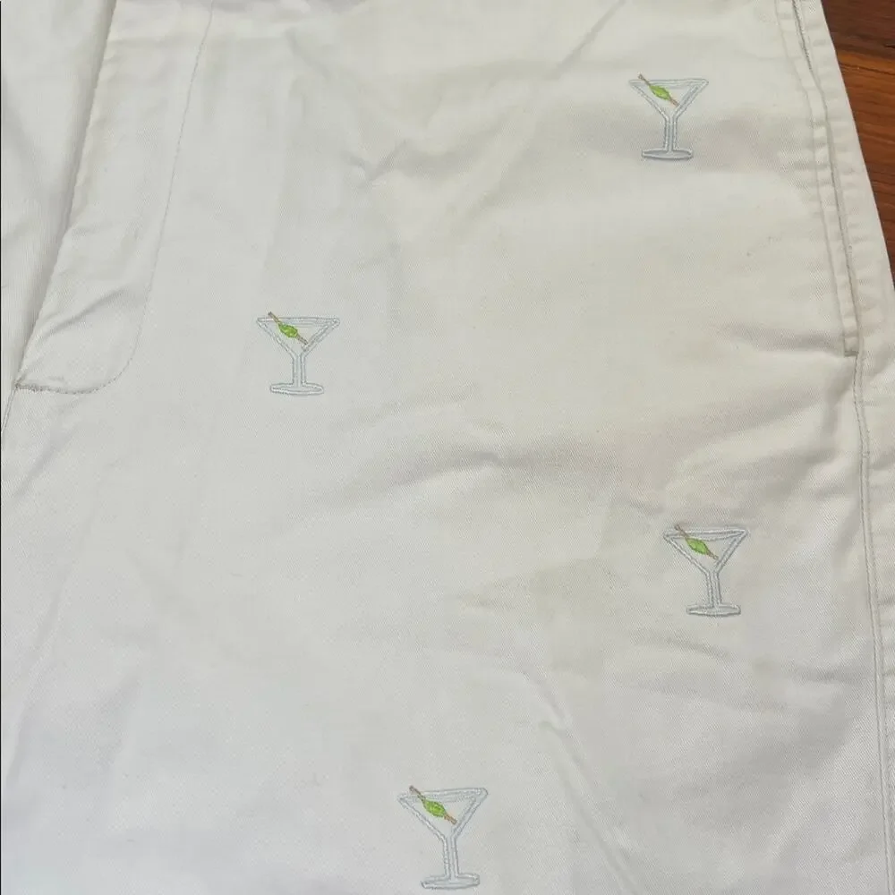 Barry Bricken Martini Glass embroidered flat front dress chino shorts sz 40